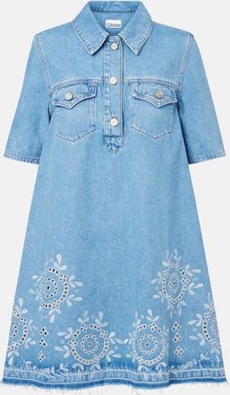 Ganni Abito corto di jeans con sangallo