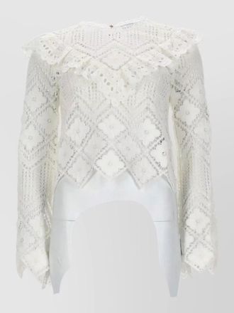 Self Portrait crochet lace top long sleeves ruffle