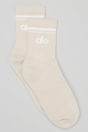 Alo | Half-Crew Throwback Socks in Bone/White Beige, Size: Medium