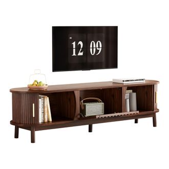 STILVORA Mueble De Tv Con 2 Puertas Correderas Y 1 Puerta Abatible, Estilo Retro, En Mdf, 165&times;39,5&times;46 Cm, Marr&oacute;n