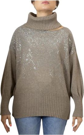 Brand Unique Turtlenecks, female, Brown, Size: S Turtleneck Sweater with Embellished Front