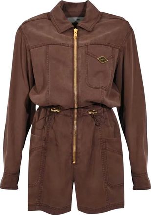 Elisabetta Franchi Jumpsuits & Playsuits, Dames, Bruin, M, Denim, Korte Denim Jumpsuit