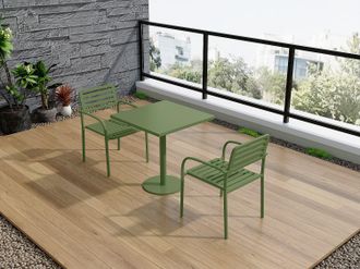 Vente-Unique Sala da pranzo da giardino in metallo: un tavolo L.70 cm e 2 poltrone impilabili - Verde - NILY di MYLIA