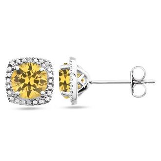 Allurez Natural Gemstone & Diamond Stud Earrings Sterling Silver in 0.77Ct, Citrine at Nordstrom