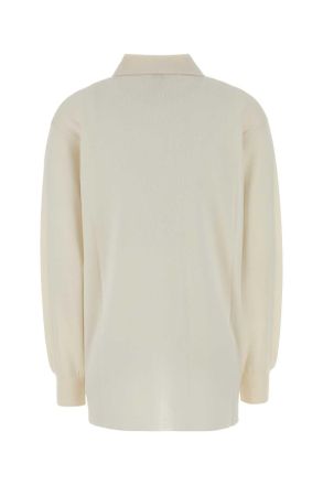 Loewe Womens Ivory Stretch Cashmere Blend Polo Shirt White Maglieria
