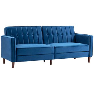 HOMCOM Convertible Sofa Futon Velvet-Touch Tufted Couch Sofa Bed Split Back Blue | TJ Hughes