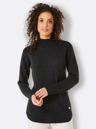 Cr&eacute;ation L Longpullover CREATION L PREMIUM Merino-Kaschmir-Pullover, Damen, Gr. 36, schwarz (schwarz, meliert), 80% Schurwolle, 20% Kaschmir, meliert, unifarben,