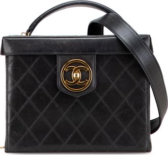 Chanel Pre-owned Womens Quilted Leather Top Handle Bag - Black - One Size