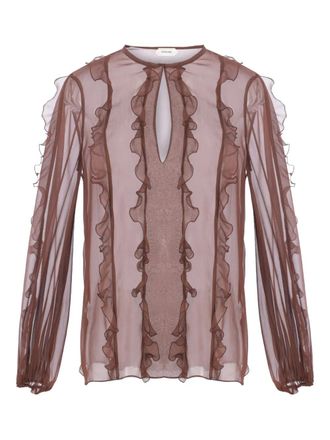 Phaeonia Vienna zijden top met ruches - Bruin