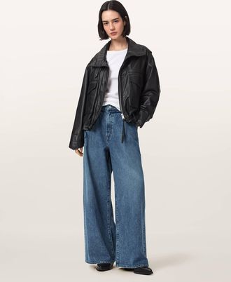 AllSaints Lyocell Haze Wide Leg Pleated Jeans, Size: 25