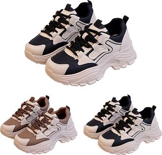 Generic Chunky Sneakers for Women Lace-Up Fashion Platform Casual Shoes Comfortable Wedge Walking Sport Sneakers with Arch Support Outdoor Anti-Slip Trainers 