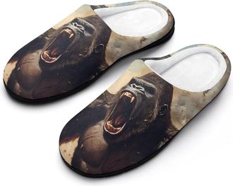 Generic Gorilla Fighting Airships War Mens House Slippers Memory Foam Washable Cotton Slip on Home Shoes