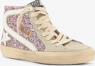Golden Goose Womens Leather Sneakers With Glitter Pink Trainers