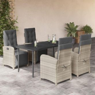 vidaXL Set Comedor De Jard&iacute;n 5 Pzas Cojines Rat&aacute;n Sint&eacute;tico Gris Claro Vidaxl