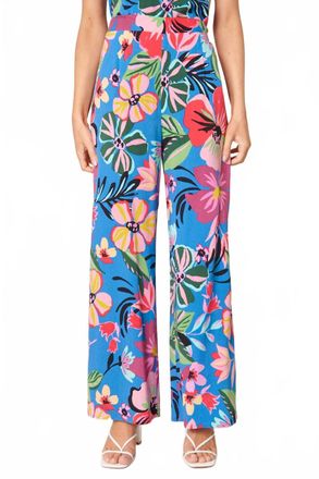 Sugarlips Inez Floral Wide Leg Pants In Blue