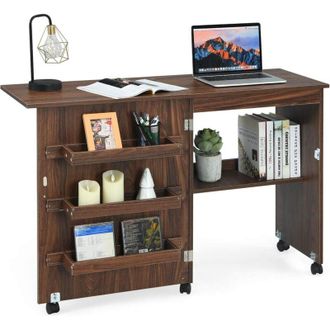 Costway Costway Armarios De Costura Mesa Plegable Con Ruedas Mueble Para M&aacute;quina De Coser (marr&oacute;n Oscuro)