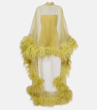 Taller Marmo Daisy feather-trimmed organza kaftan