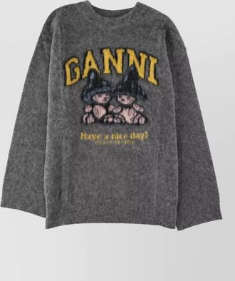 Ganni alpaca-blend oversized mushroom teddy print jumper