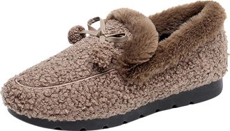 Generic Ladies Slippers Terry Anti-Slide Winter for Women Indoor House Closed Toe Plush Fleece Lined Flat Christmas Gifts for Women Men