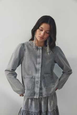 H&M Puff-sleeved Denim Jacket in Washed Gray at Nordstrom, Size X-Large