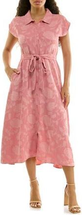 Nina Leonard Floral Cap Sleeve Shirtdress in Mauve at Nordstrom Rack, Size X-Large