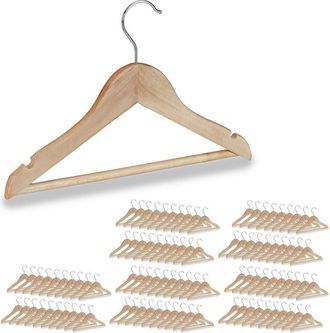 Relaxdays Pack 100 Perchas Infantiles Con Gancho Giratorio, Madera, Marr&oacute;n Natural, 19,5 X 30,5 X 1 Cm