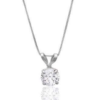 MAX + STONE 14K Gold 5MM Solitaire Cubic Zirconia Pendant Necklace with 18 Inch Box Chain