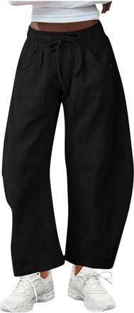 Generic Womens Barrel Leg Sweatpants Casual Plus Size Drawstring Elastic Waist Wide Leg Trousers Ladies Solid Color Comfy Elegant Lounge Daily Going Out Athle