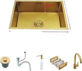 OEM Fregadero De Cocina Dorado, De Acero Inoxidable, De Una Sola Cubeta Grande