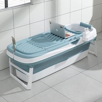 Fimous Portable Folding Shower Bathtub Adult Freestanding Bathtub for Small Bathrooms with Soap Basket in Blue