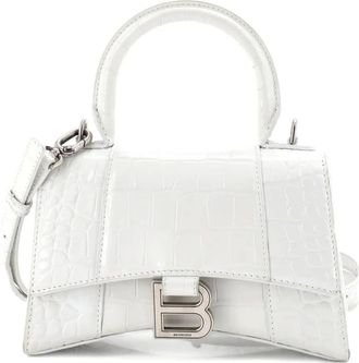 Balenciaga Hourglass Top Handle Bag Crocodile Embossed Leather XS satchel - Bianco