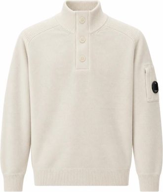 C.P. Company Maglione Lambswool GRS con mezza abbottonatura e lente - - Knitwear - Uomo - Bianco - L