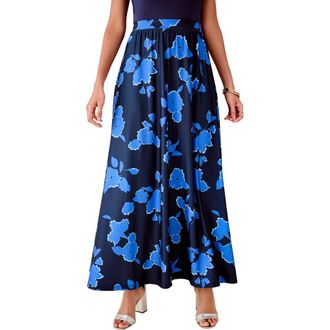 Roaman's Ultrasmooth Fabric Maxi Skirt in Navy Silhouette Floral at Nordstrom, Size 12