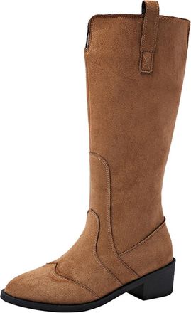 Generic Womens Tall Boots Chunky Heel Womens Boot Breathable Fashion Round Head Chunky Heel Womens Shoes Knee High Boot Brown