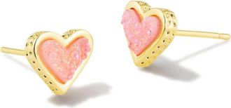 Kendra Scott Womens Framed Ari Heart Gold Stud Earrings In Gold Light Pink Drusy