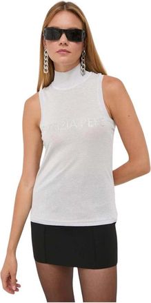 Patrizia Pepe Top met hoge hals en versiering - Dames - Tops zonder mouwen - Grijs - L - Leer - Tops