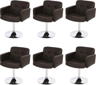 Hhg Nunca Usado] Lote De 6 Sillas De Comedor Orlando, Silla De Cocina Silla Giratoria, Imitaci&oacute;n De Cuero Cromado Mvg-certificado, Marr&oacute;n