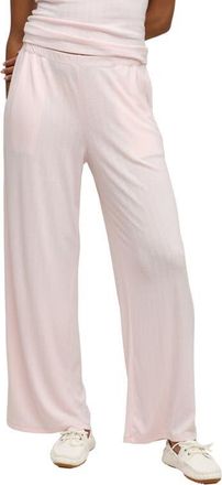 Barefoot Dreams Scalloped Trim Pointelle Wide Leg Pants in Pink Sand at Nordstrom, Size X-Small