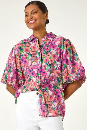 Roman Floral Print Button Through Shirt