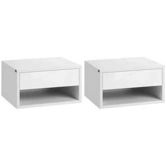 OEM Juego De 2 Mesitas De Noche Colgantes Mesillas De Noche Con Caj&oacute;n Para Dormitorio 37x32x21 Cm Blanco