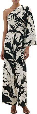 Mango Asymmetrical Flare Sleeve Jumpsuit in Ecru at Nordstrom, Size Medium