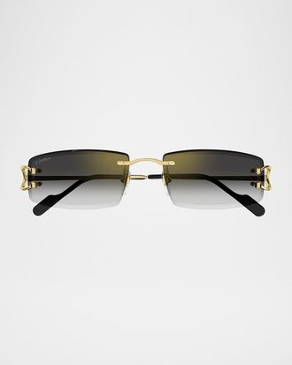 Cartier Men & apos;s Rimless Metal Rectangle Sunglasses