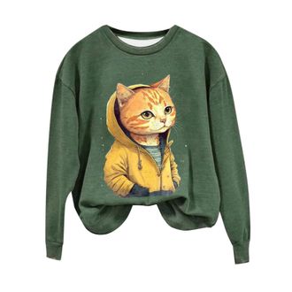 Generic My Orders UK My Recent Orders Sweatshirts for Women UK Plus Size Womens Cute Cat Animal Print Round Neck Long Sleeved Casual Sports Shirt Hooded Wareh