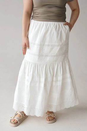 Le Lis Blanc Deux Slow Living Eyelet Tiered Maxi Skirt With Pockets In White