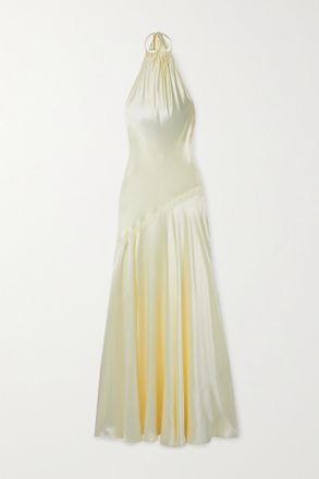 LoveShackFancy Abito In Raso Di Seta Con Scollo Allamericana E Finiture In Pizzo Braylon - Avorio