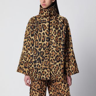 Alaia Cappotto a strati in twill con stampa ocelot nero caramello