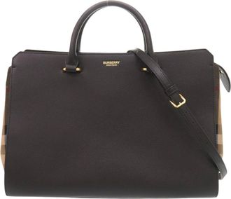 Burberry Black Leather Canvas Handbag Shoulder Bag Tote Bag (Pre-Owned)