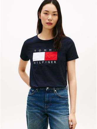 Tommy Hilfiger Womens Big Flag Logo T-Shirt - Navy - L