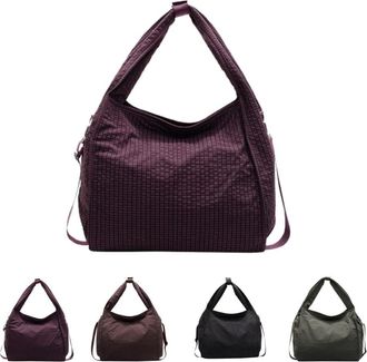 Generic Slouchy Tote Bag Textured Soft Shoulder Tote Oversized Lightweight Checkered Crossbody Bag with Adjustable Strap (Purple)