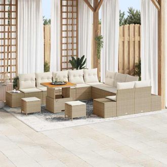 vidaXL Conjunto De Sof&aacute; De Jard&iacute;n Con Coj&iacute;n 13 Pcs Beige Polirat&aacute;n Vidaxl